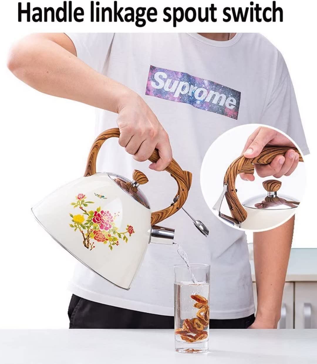 Czajnik z Gwizdkiem Zmieniający Kolor Kwiat Gwizdek Czajnik 3L Czajnik Do Herbaty Kuchenka Indukcyjna Kuchenka Gazowa 304 Czajnik Ze Stali Nierdzewnej Gwizdanie Czajnik Czajnik Kuchenek
