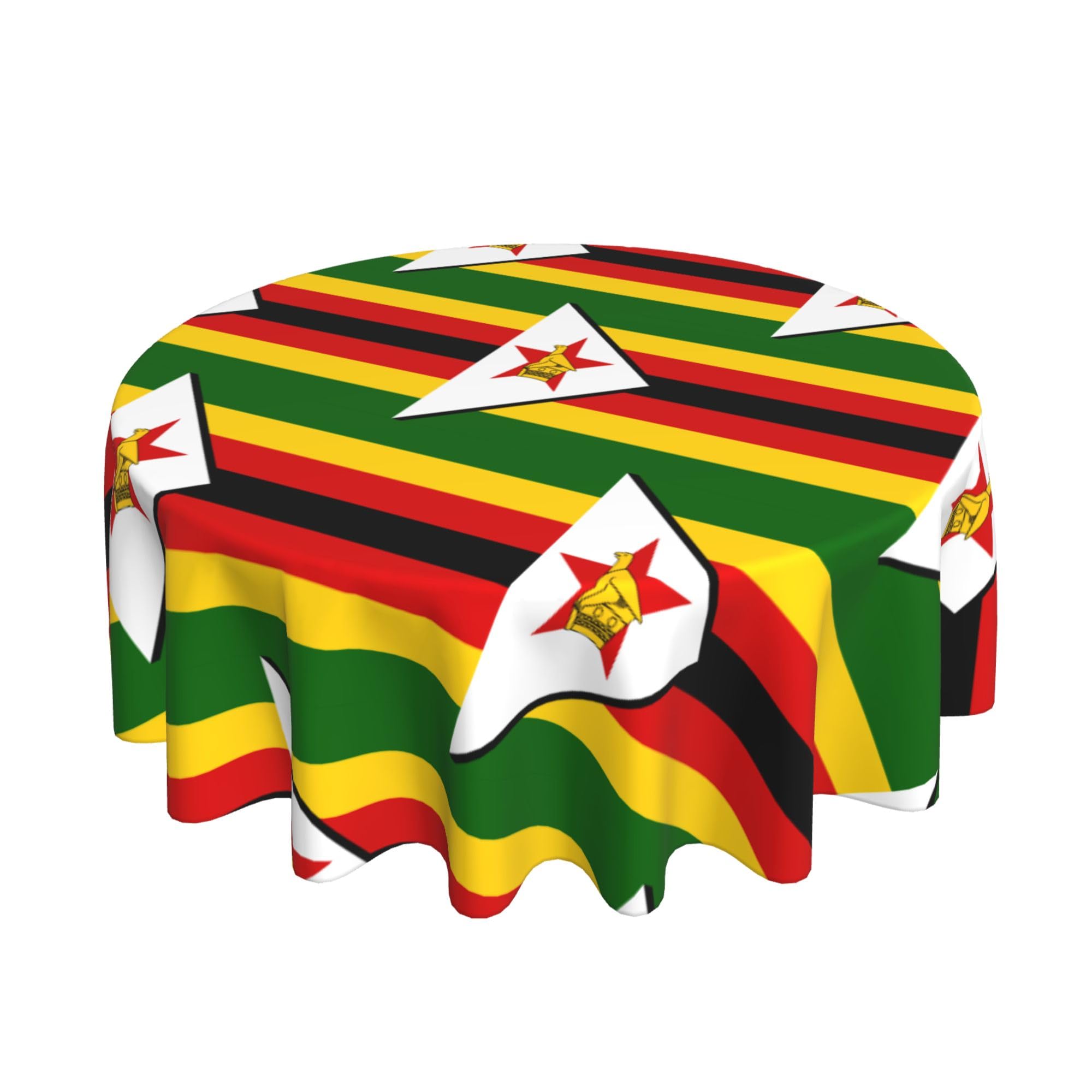 HLBSDM Flag of Zimbabwe 60" Restaurant Circle Decor Tablecloth Festive Table Cover Round Art Desk Cloth