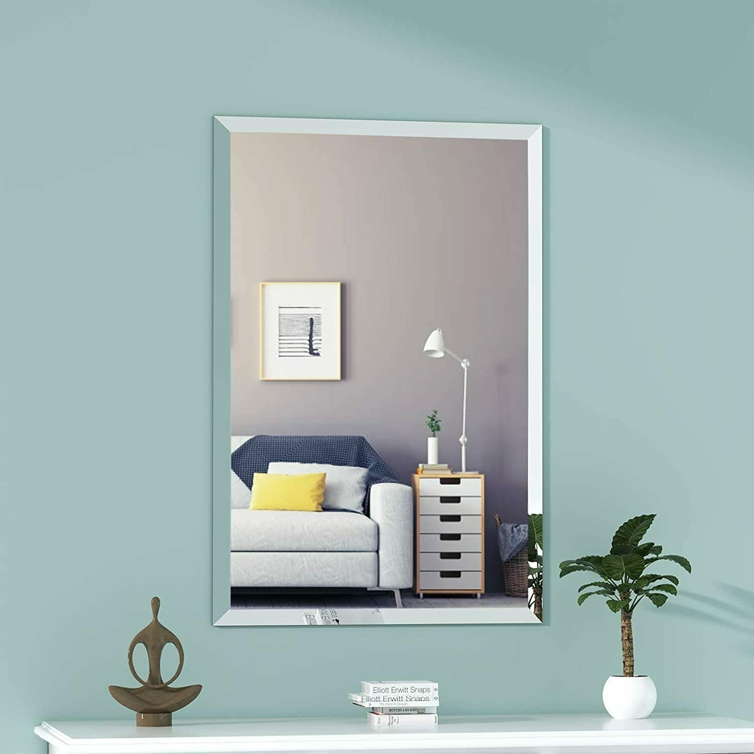 Biznest Frameless Wall Mounted Mirror Home Decor Modern Frame Less Wall Mirror For Bathroom Bedroom Living Room Pick Yours Size (50x70cm Rectangle Bevelled Corner)