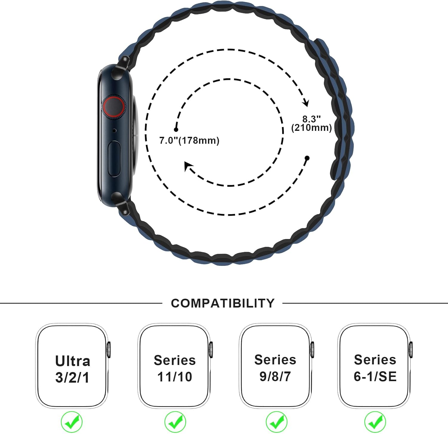 Anlinser Magnetic Bands Compatible with Apple Watch Band 49/46/45 44/42/41/40/38mm, Women Men Double Side Reversible Strap for iWatch Ultra 3-1 Series 11/10/9/8/7-1 SE(49/46/45/44/42,Dark Blue/Black) - Image 5