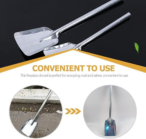 Miniatura 6 de Operitacx Pala pequeña para chimenea de hierro, pala de carbón, pala de cenizas, pala de jardinería, mango largo, barbacoa, carbón, ceniza, cuchara,