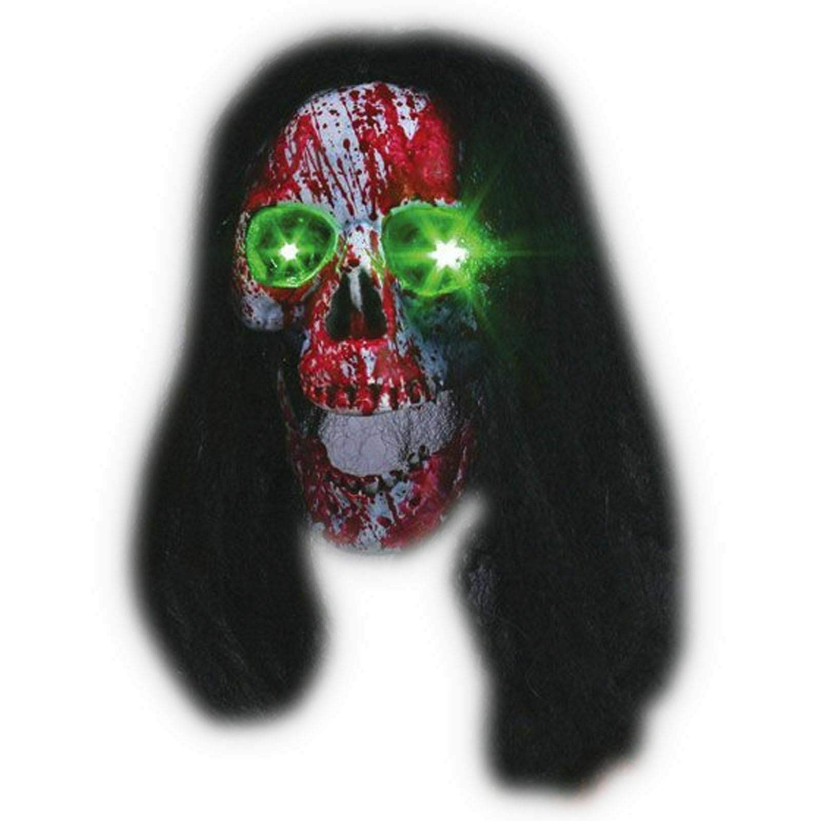 Fancy Dress VIPExpress Palmer Agencies - Bloody Skull Light up eyes Hanging Decorations BLACK HAIR