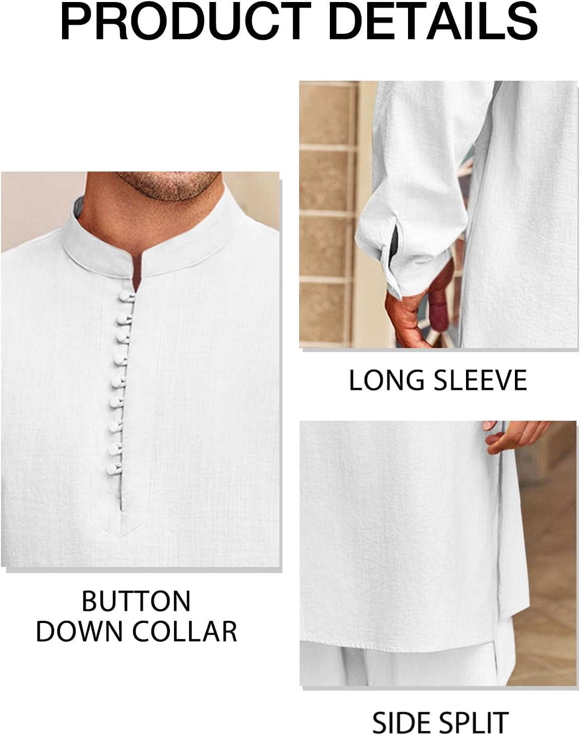 Runcati Mens Kaftan Thobe Button Down Henley Shirts Robe Long Sleeve Casual Cotton Linen Muslim Gown Shirt - Image 5