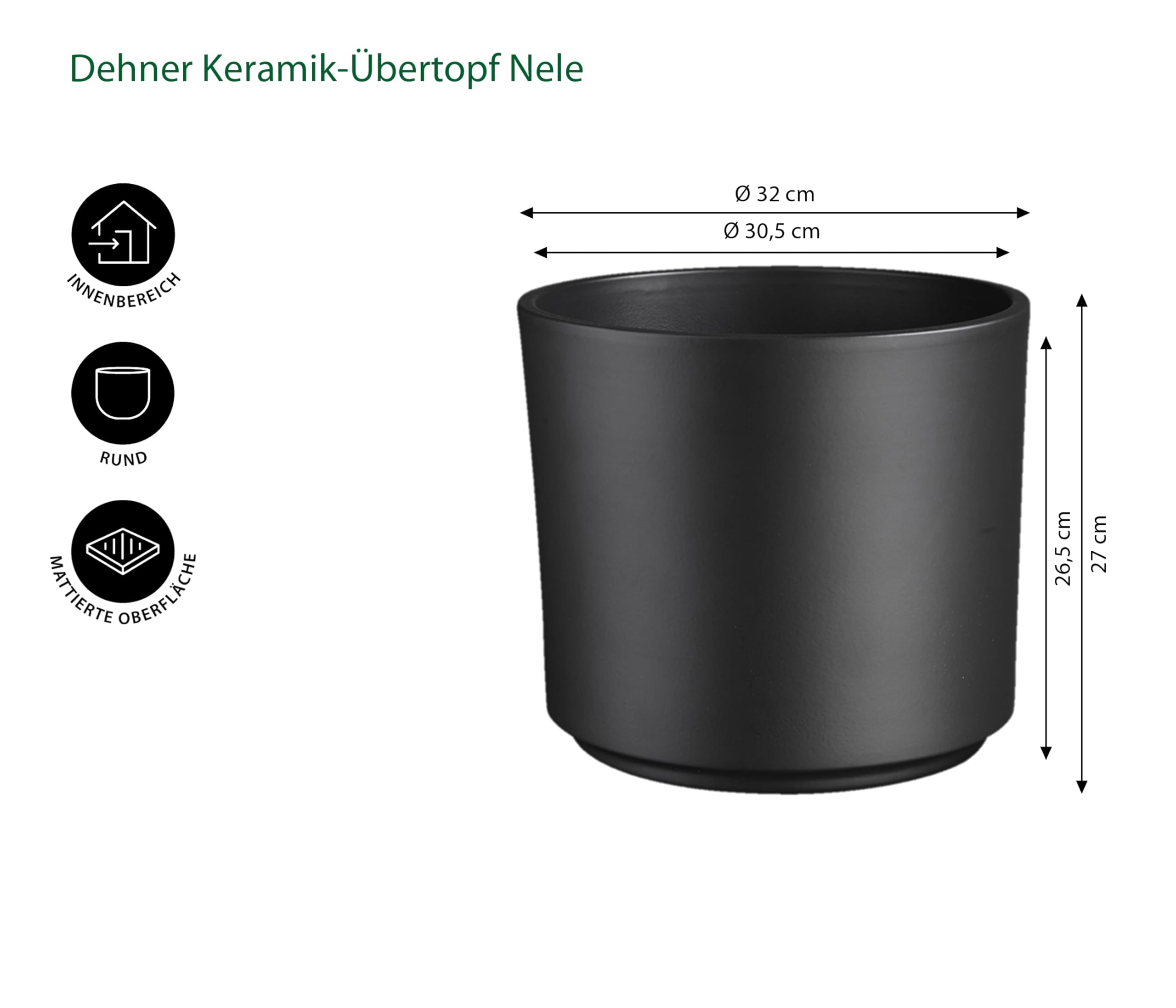 Dehner Übertopf Nele, anthrazit, Ø 32.5 cm/innen 30.5 cm, Höhe 27.2 cm