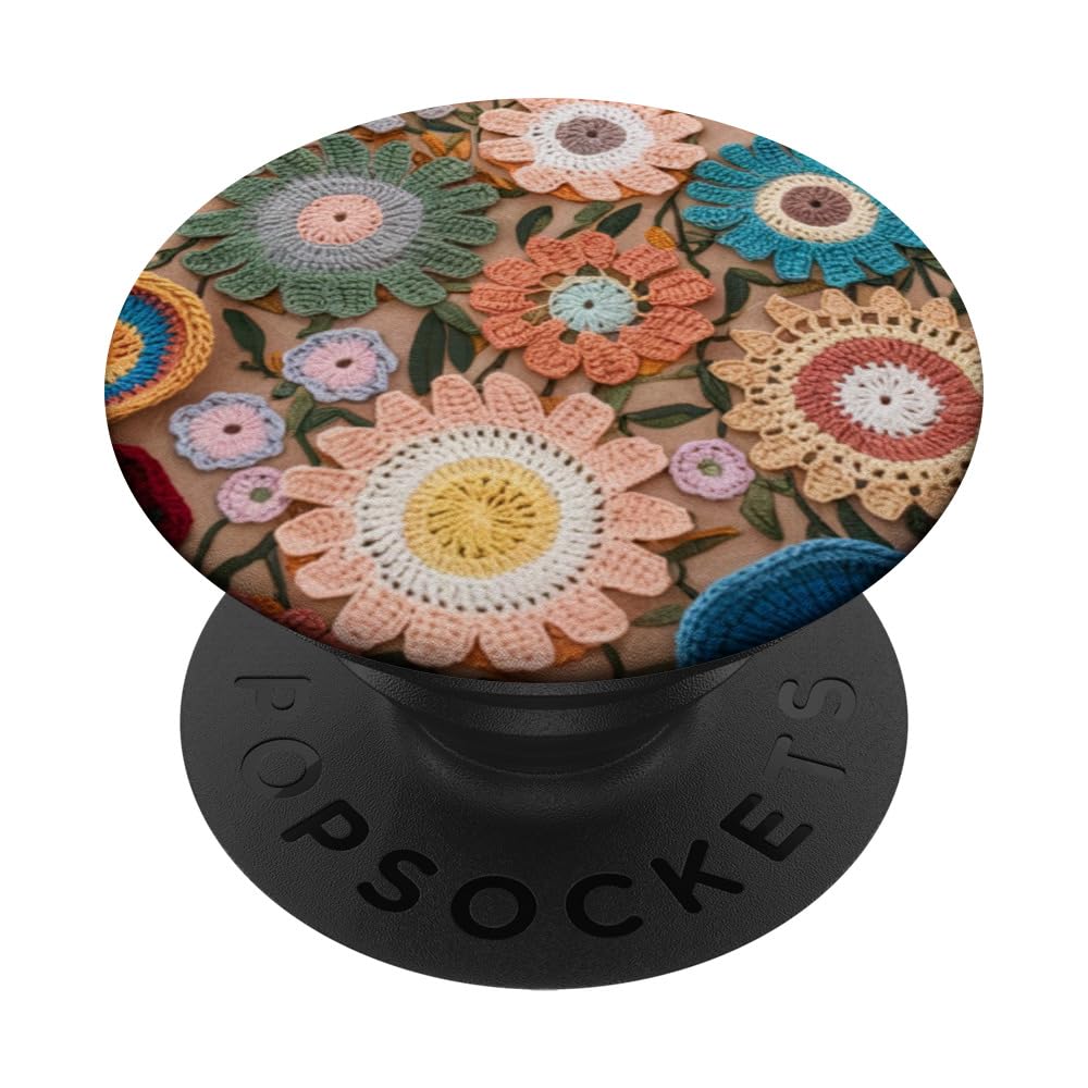Crochet Lover Boho Flowers PopSockets Swappable PopGrip, Black