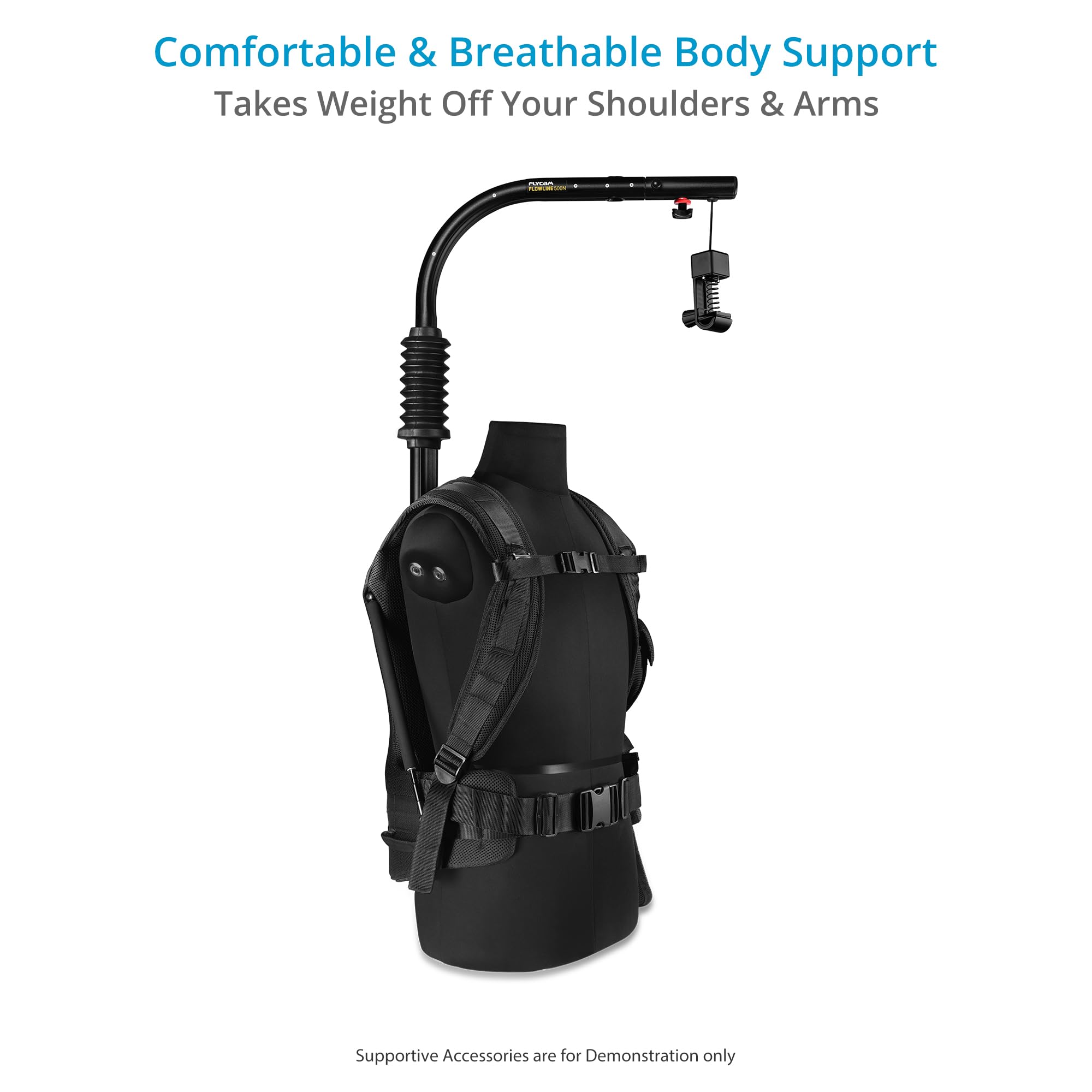 FLYCAM Flowline 500N - Giubbotto di supporto ergonomico professionale per fotocamera, carico utile fino a 10-12 kg, barra superiore da 52,1 cm con estensione del braccio da 17,8 cm, adatta a diverse