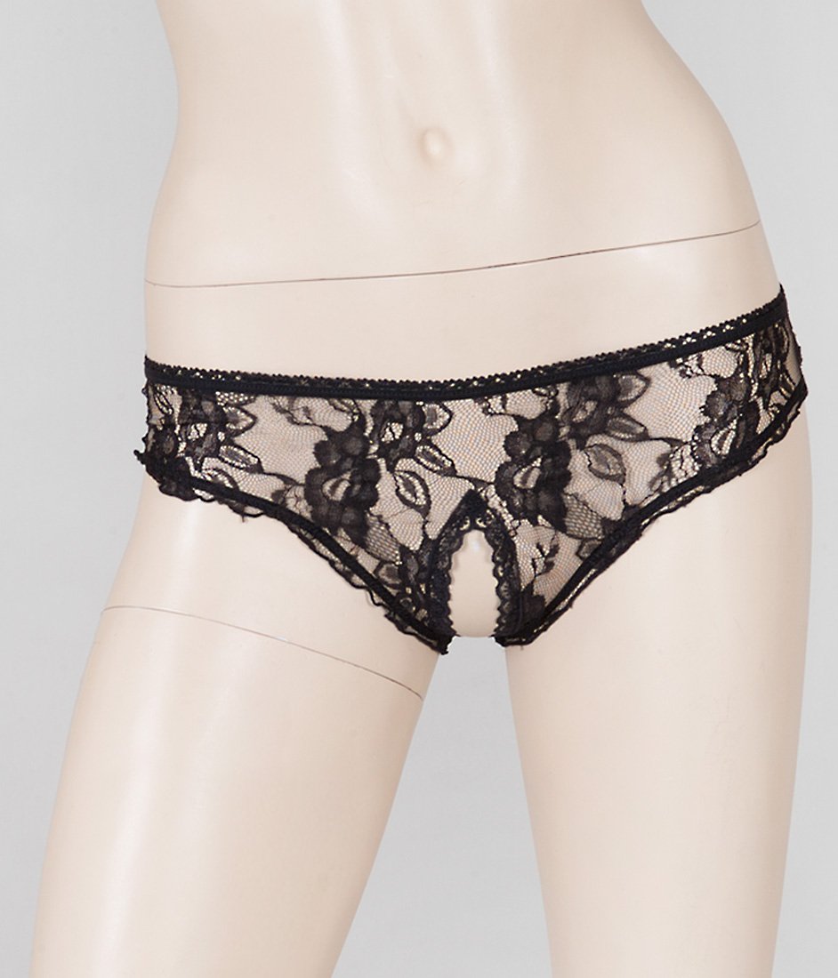 Cottelli Crotchless Lace Hipster - Black - M