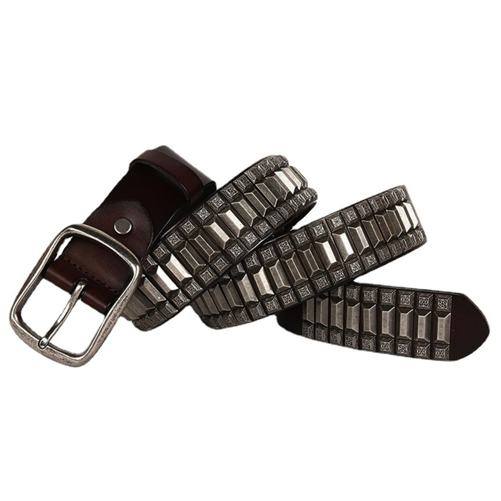 Ceintures en Cuir à Rivets Motif Clouté, Boucle à Griffes Réglable Style Western Ceinture De Loisirs(115cm/waist:39", Coffee)