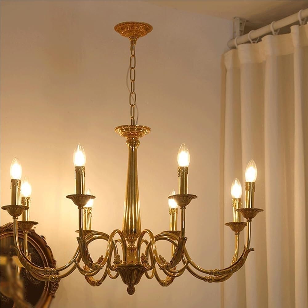 Modern Hängeleuchte 8-flammiger goldener Bauernhaus-Kronleuchter, amerikanischer Vintage-Kerzen-Kronleuchter, Beleuchtung, E14, große Esszimmerleuchte