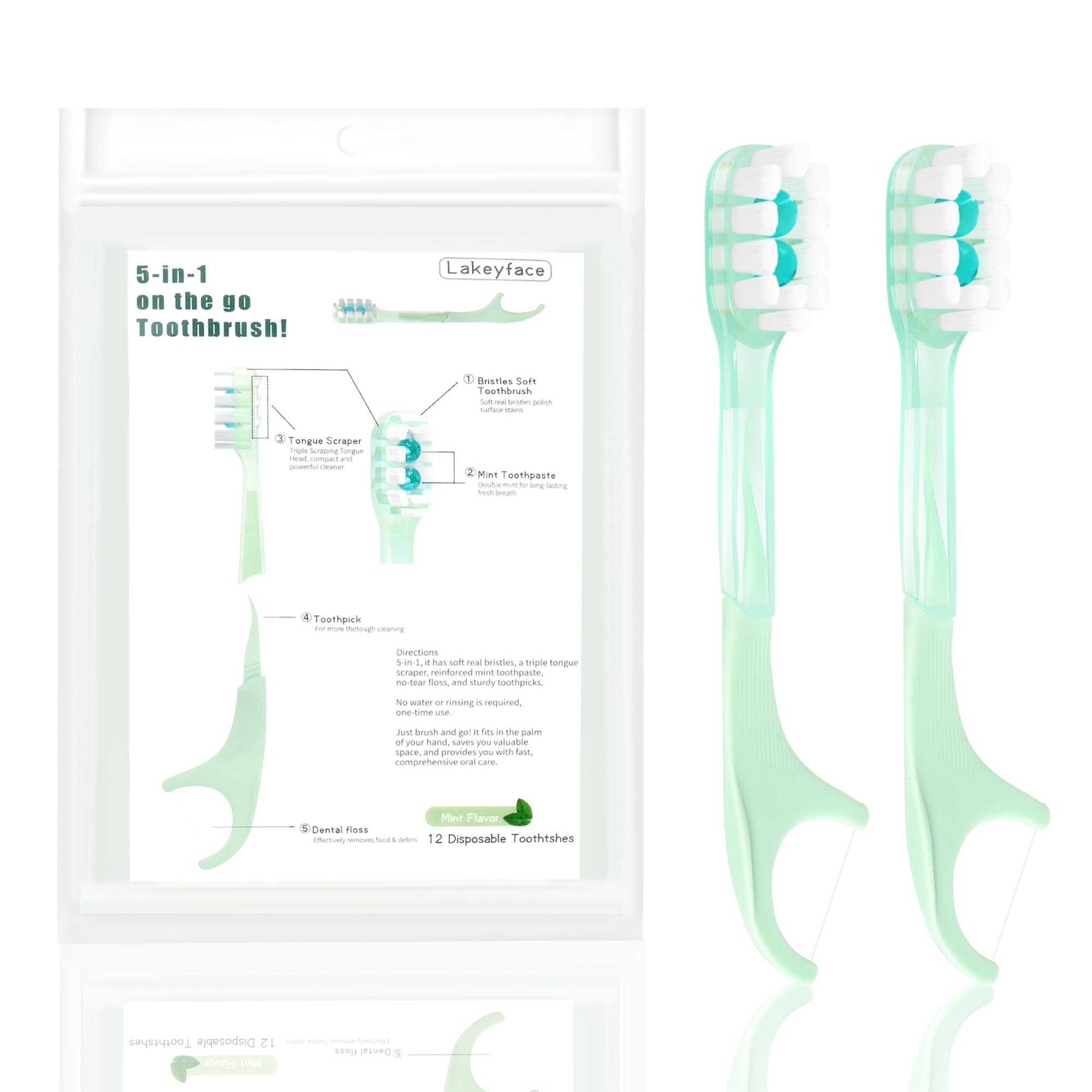 Amazon | Lakeyface 5in1 トラベル歯ブラシセット 使い捨てミニ 