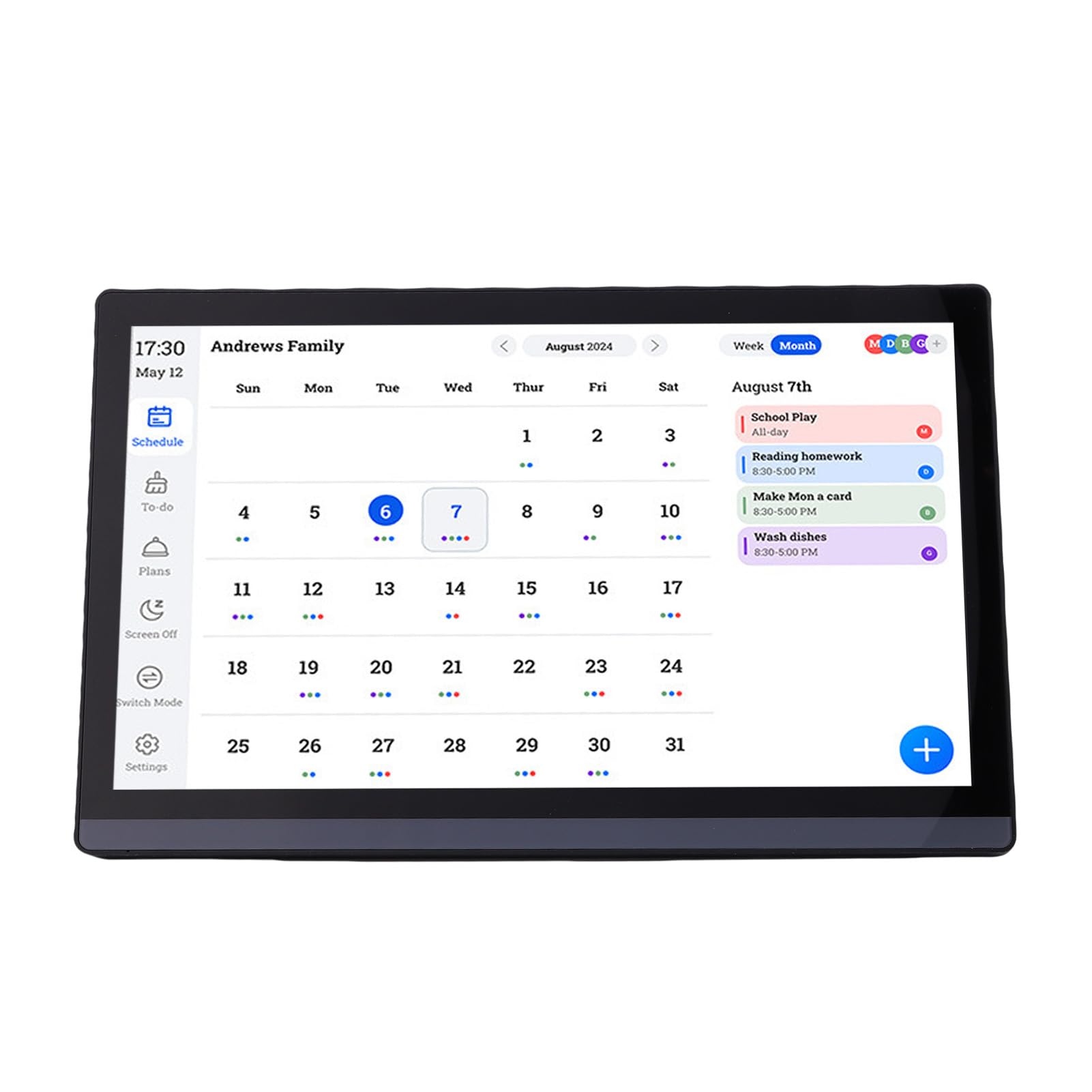 Elektronischer 17,3-Zoll-HD-Touchscreen-Kalender mit Farbcodierten Aufgaben für Einfache Verwaltung und Essensplanung. Horizontaler Intelligenter Familienplaner für Vielbeschäftigte Eltern