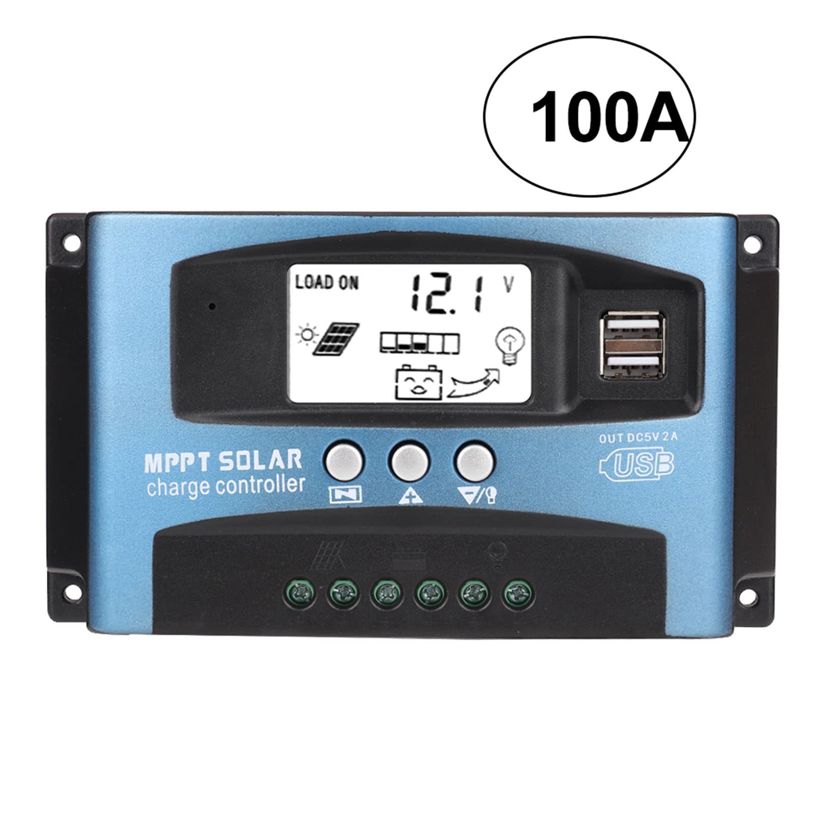 Kontroler ładowania słonecznego, MPPT 40/50/60/100A Kontroler ładowania słonecznego Podwójny wyświetlacz LCD USB 12 V 24V (100A)