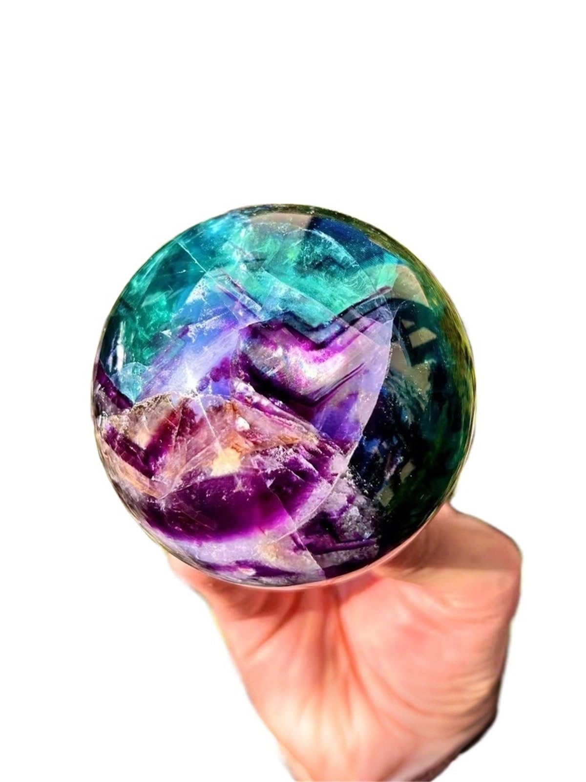 Crystal Sphere Colorful Fluorite Sphere Home Office Decor Ornament