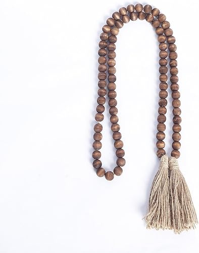 Miniatura 7 de Efavormart - Guirnalda colgante de cuentas de madera de campo marrón de 55 pulgadas con borlas, cadena de cuentas de madera rústica bohemia chic