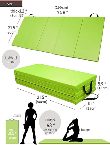 Miniatura 6 de Colchoneta de gimnasia plegable de 75 x 31 x 1.2 pulgadas, para entrenamiento muscular, para niños, para jugar horizontal, para yoga, deportes,
