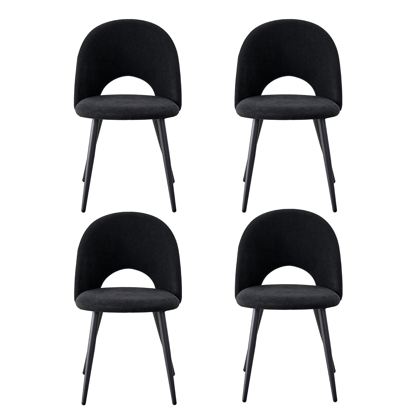 GrandCA HOME Set di 4 Sedie da Pranzo, Moderne Sedie da Cucina Imbottite con Gambe in Metallo, Adatte a Sale da Pranzo, Soggiorni e Camere da Letto - Nero