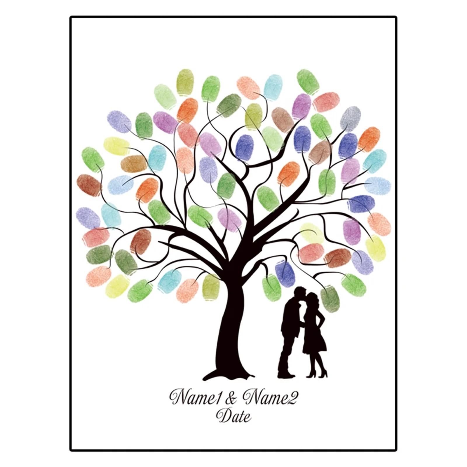 Hochzeit Fingerabdrücke mit Baum 16-Zoll-Fotorahmen, Fingerabdruck, DIY, Blatt, Hochzeitsbaum, Gästebuch, Souvenir (Stempelkissen und im Lieferumfang enthalten)(Color06,16inch (Wood Frame))