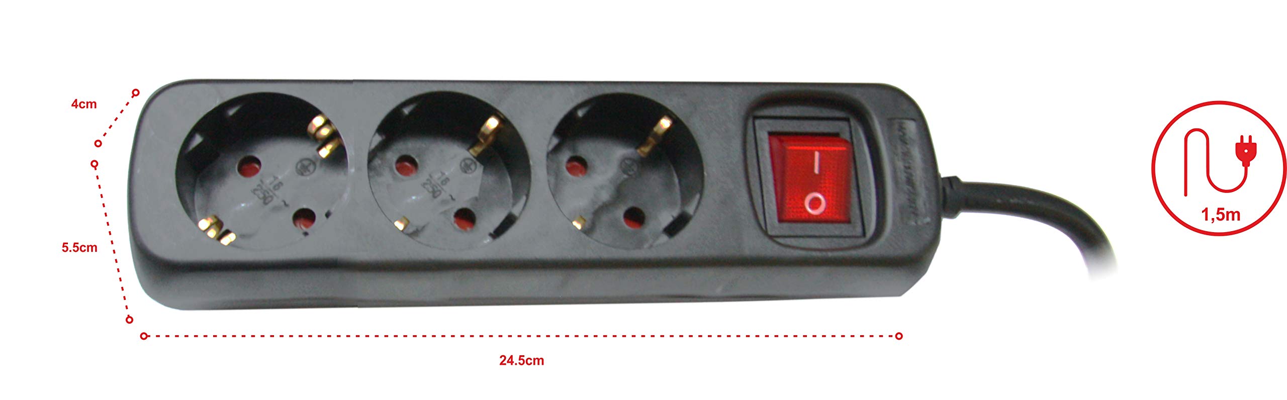 Silver Electronics - Regleta Enchufe con 3 Tomas con Interruptor, Negro, 3 Enchufes, Cable de 1,5 Metros, Protección Infantil, Toma de Tierra — view 8