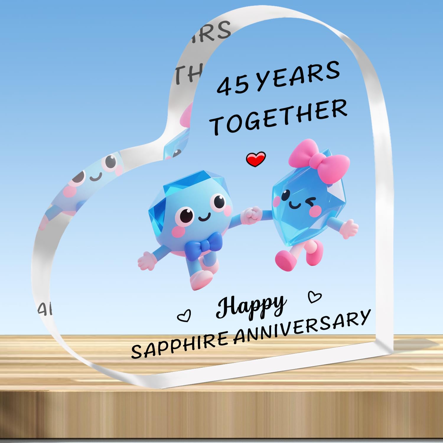 JMIMO 45th Wedding Anniversary Plaque Gifts 45 Years Together - Happy Sapphire Anniversary Heart Shaped Acrylic Plaque for Couple Wife Husband