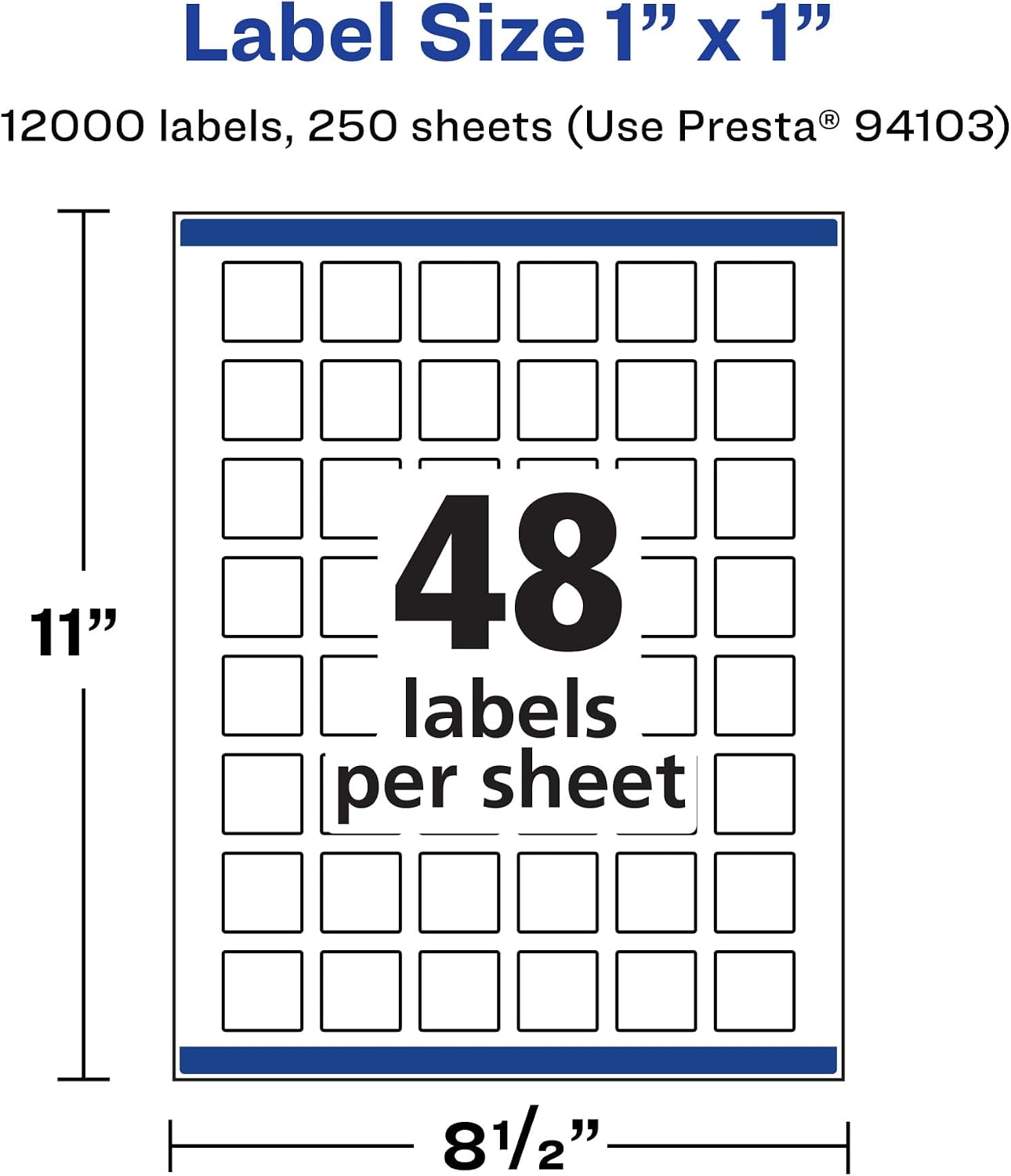 Avery Matte White Square Labels, Sure Feed Technology, 1" x 1", 12,000 Matte White Printable Labels