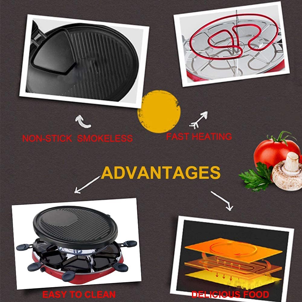 Raclette grille łatwe do czyszczenia dużego grilla bletop Grill Elektryczny grill Grill Materiał bez kijowy z 8 mini elektryczny grill patelni dla 8 osób Party 1300 W, 1300 W