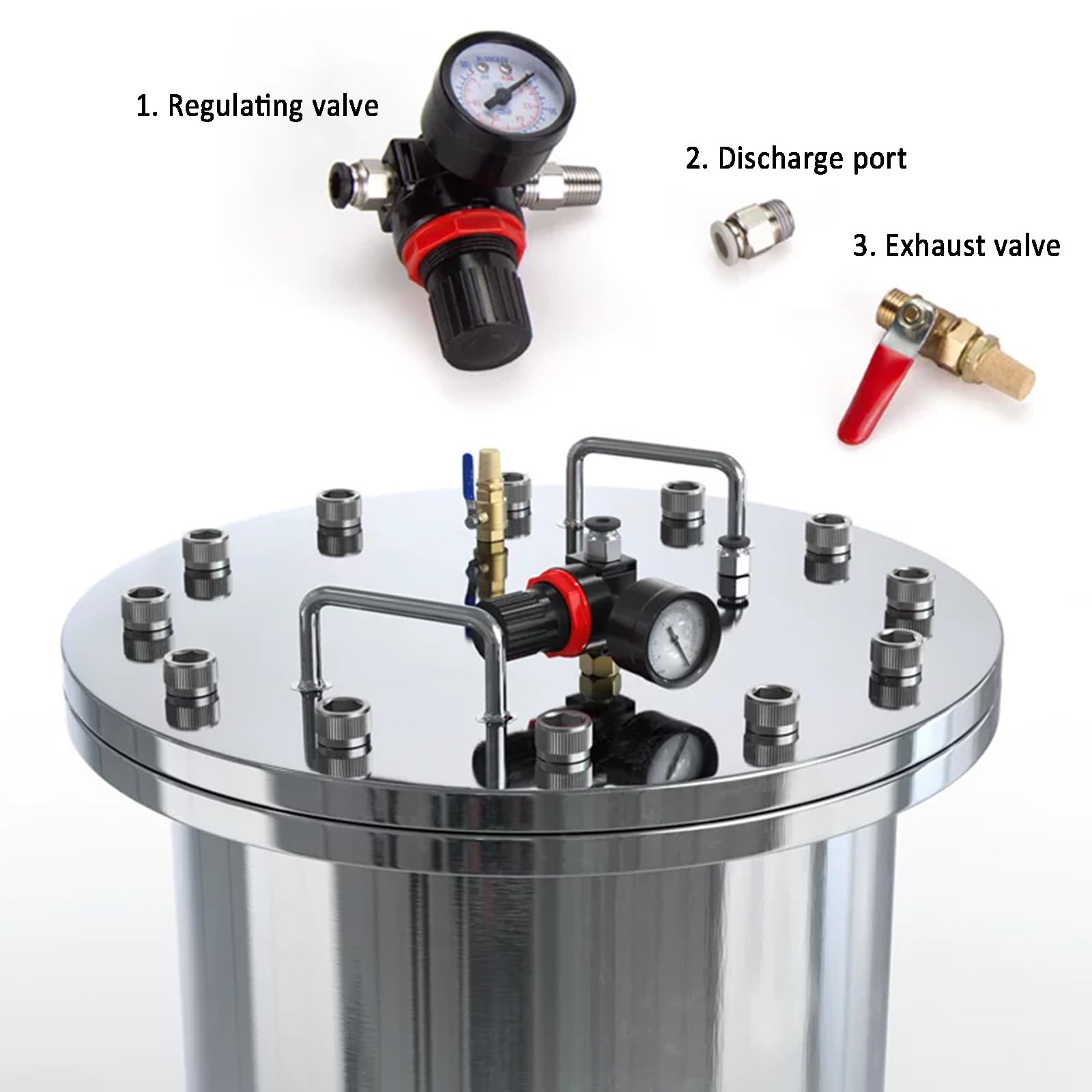 Depósito de presión para dispensación de pegamento, dispensador de acero inoxidable de 5 L, sello a prueba de fugas, tapa con brida, válvula reguladora de presión para transferencia de adhesivo y