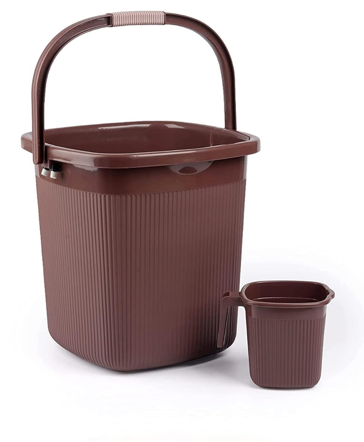 Regalo Plastic Square Ribbed Funk Bathroom Set (Bucket 18 L+ Mug 1 L) (Darkbrown-2Pc) (B0BQVWGNX4) Amazon Price History, Amazon Price Tracker