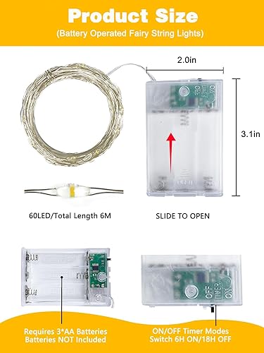 Miniatura 7 de Paquete de 8 luces parpadeantes que funcionan con pilas, mini tiras de luces impermeables para bricolaje, cada botella de 7 pies con 20 luces LED de