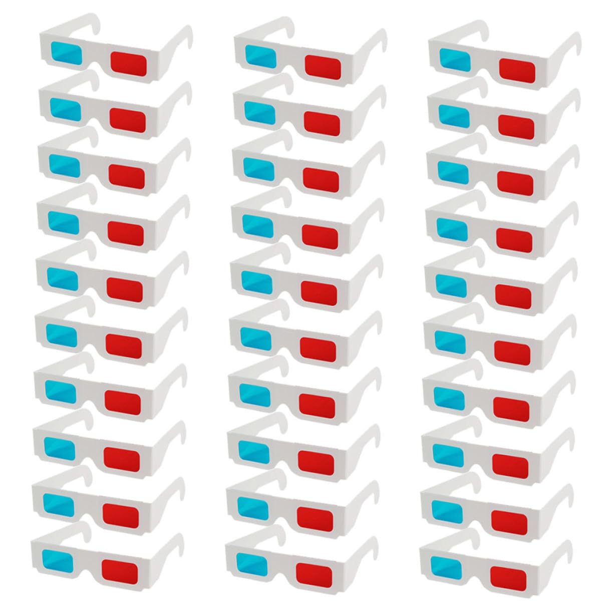 Occhiali 3d in Cartone Monouso Colore Chiaro Lenti Anaglifi Rosso/blu, Set da 30 Pezzi per Cinema, Film e Visione Video 3d in Casa e Feste