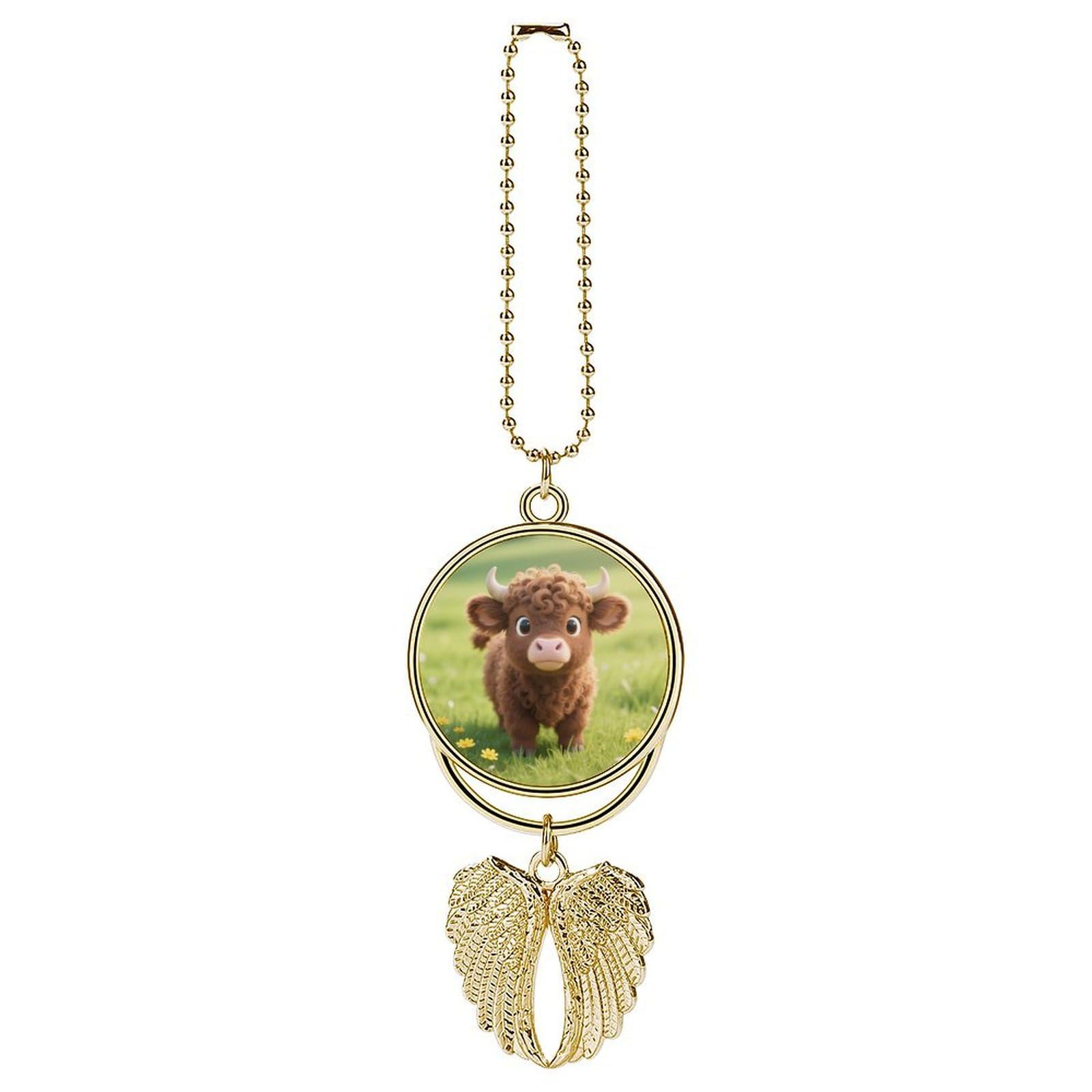 Cow Car Charm, Alloy Rear View Mirror Pendant, Bling Funny Car Hanging Ornament Gift for Women Men, Car Pendant Lucky Auto Interior Decoration Accessories Golden-Style