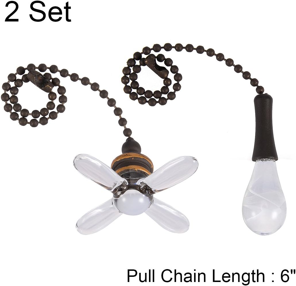 uxcell 2Set Glass Clear Fan Bulb Pendant with 6 inch Bronze Tone Pull Chain Lighting Ceiling Fan Decorative