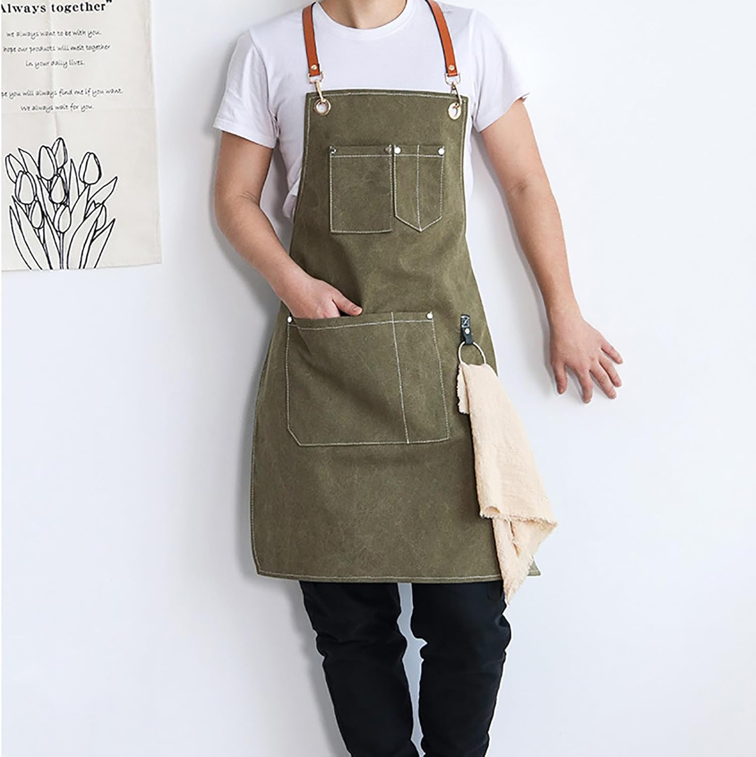 Cotton Canvas Cross Back Apron for Art Painting, Garden, Chef, Work, Unisex with Pockets, Adjustable