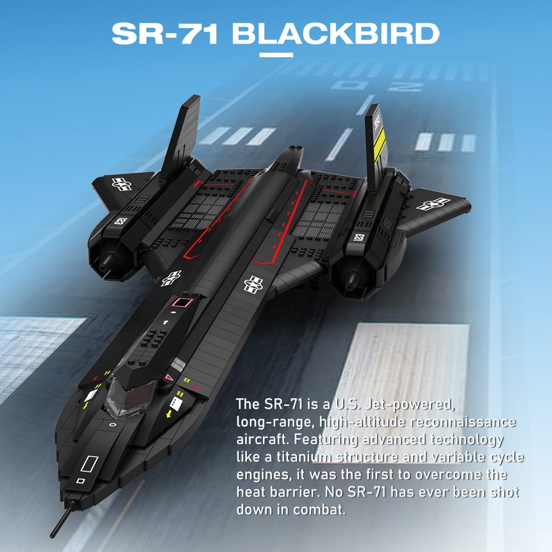 SR71 Kampfjet Bausteine Set, 1775 Stück Blackbird Klemmbausteine Militär Flugzeug, Kampfflugzeug Modellbausatz für Erwachsene