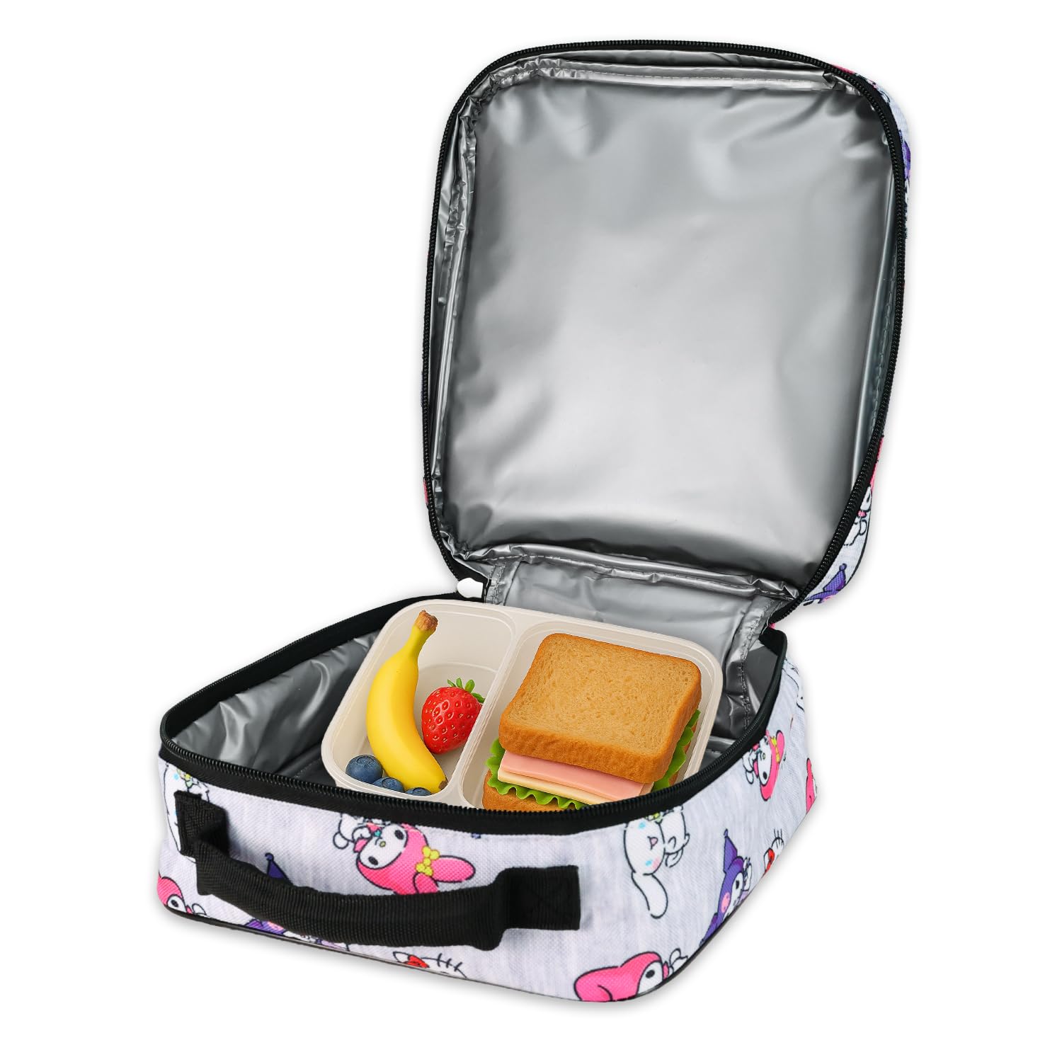 Hello Kitty und seine Freunde Lunch-Tasche für Mädchen – Paket mit SANRIO Lunchbox mit My Melody, Kuromi, Cinnamoroll plus Aufklebern, Wasserflasche | Hello Kitty-Lunchbox für Kinder, Mädchen