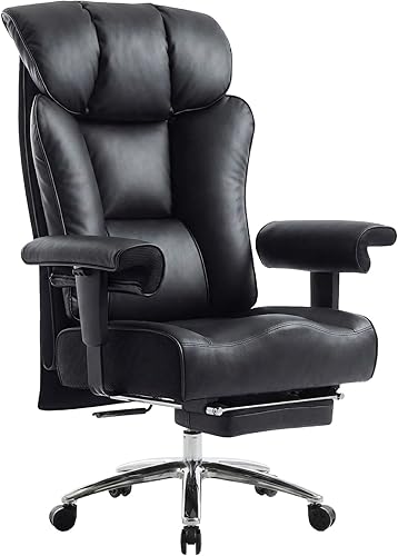 Miniatura 16 de Efomao Silla de oficina grande y alta de 450 libras con reposapiés, silla de oficina ejecutiva de respaldo alto de piel sintética con reposabrazos