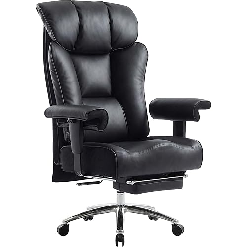 Efomao Big and Tall Office Chair 400 lbs Capacity, Oversized Executive Desk Chair with Footrest, Extra Wide 23" Seat, High Back Ergonomic PU Leather Home Office Chair， Black