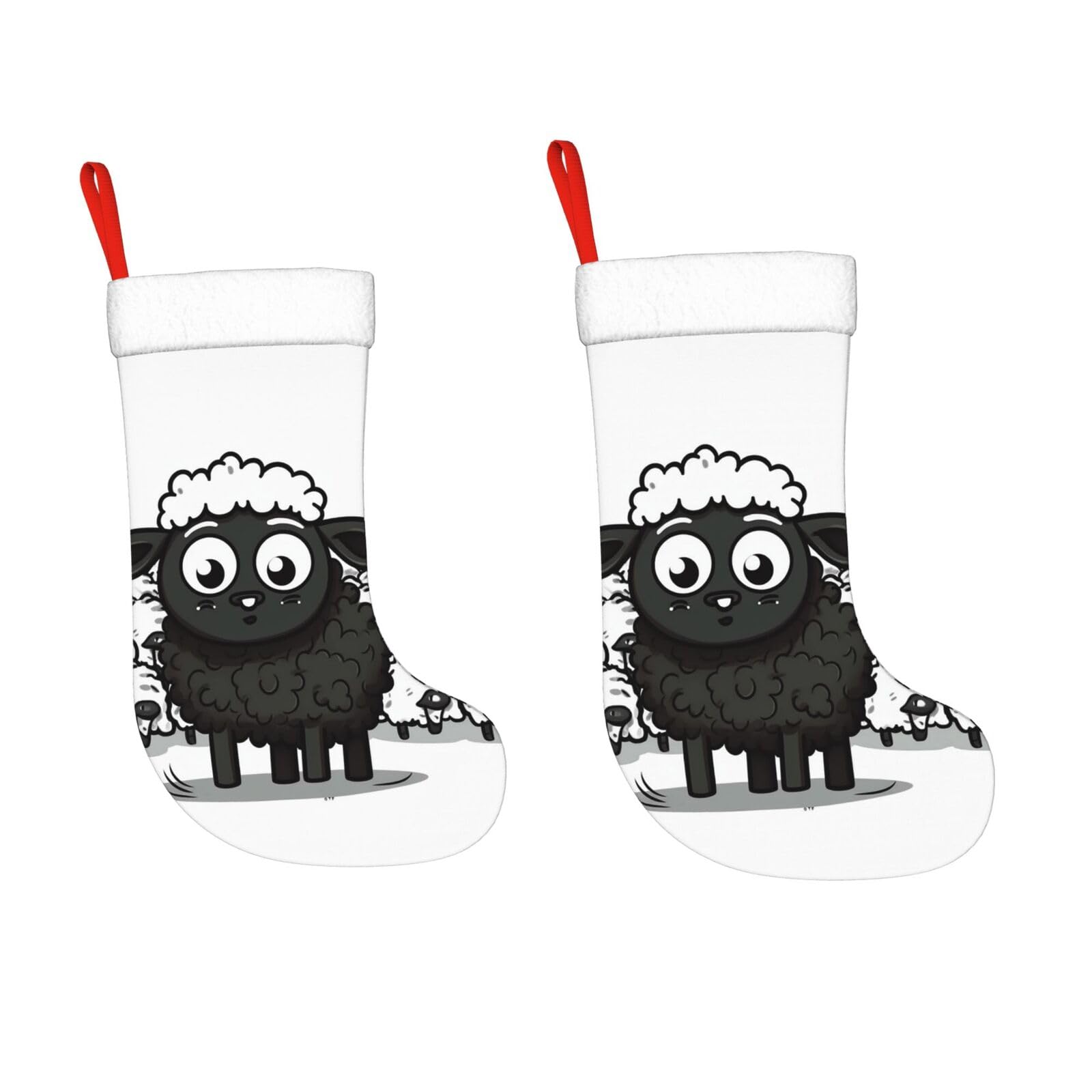 KLOPH 2 Pack 18 Inches Christmas Stockings Personalized Cartoon Black White Sheep Xmas Stocking Hanging Decoration Fireplace Stocking for Holiday Xmas Tree Christmas Fireplace Decor Gifts