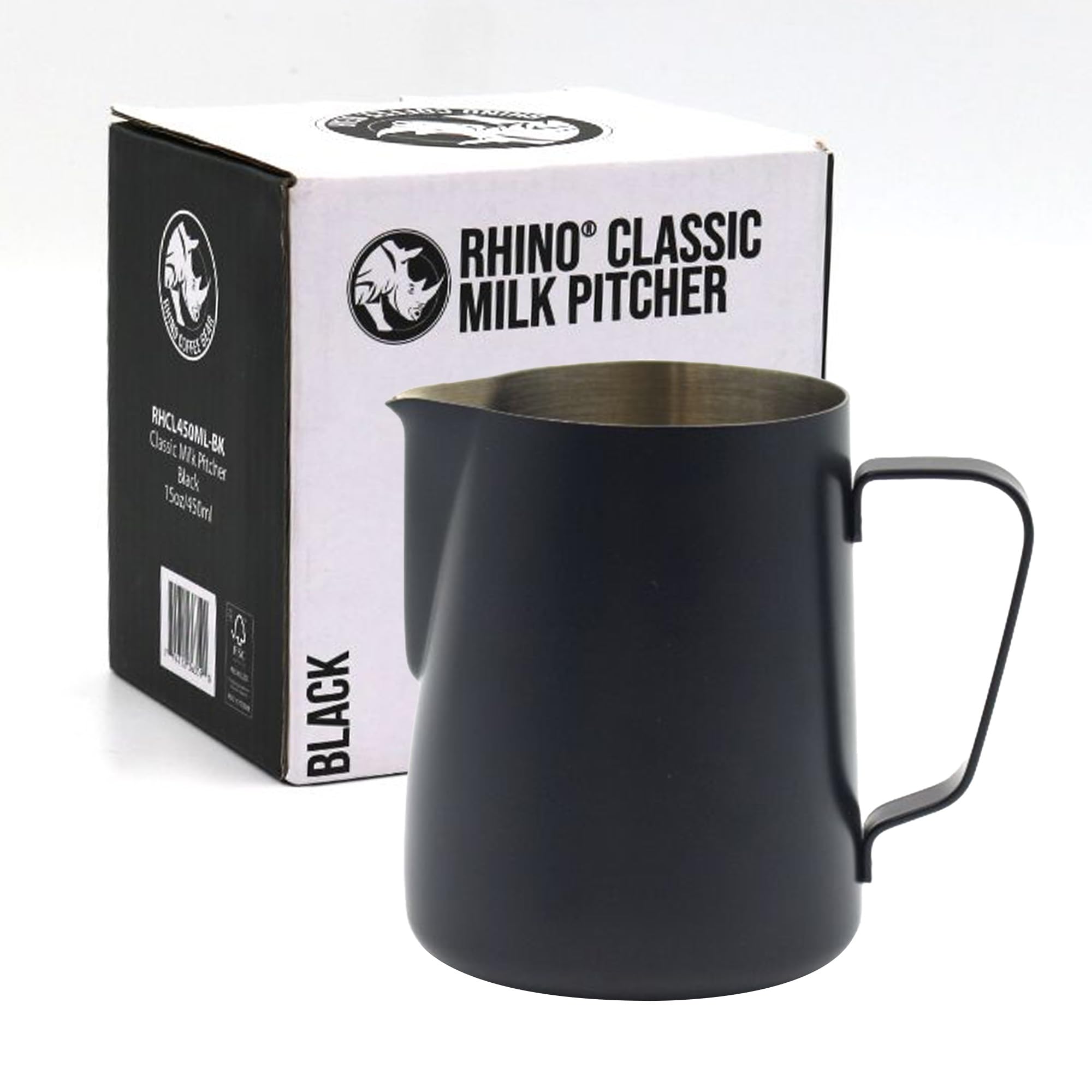 Rhino Classic Milk Pitcher 450ml/15oz (Lavender) - Stainless Steel | Use with Your Coffee Machine or Frother for a Latte or Flat White