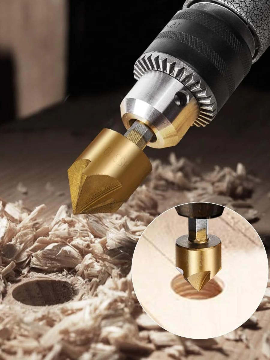 Lagnlnaoy 6pcs Countersink Drill Bit Set Chamfer 1/4' Hex 5 Flute Counter Sink Mill Cutter for Wood Soft Metal Rubber Plastic Woodworking ?