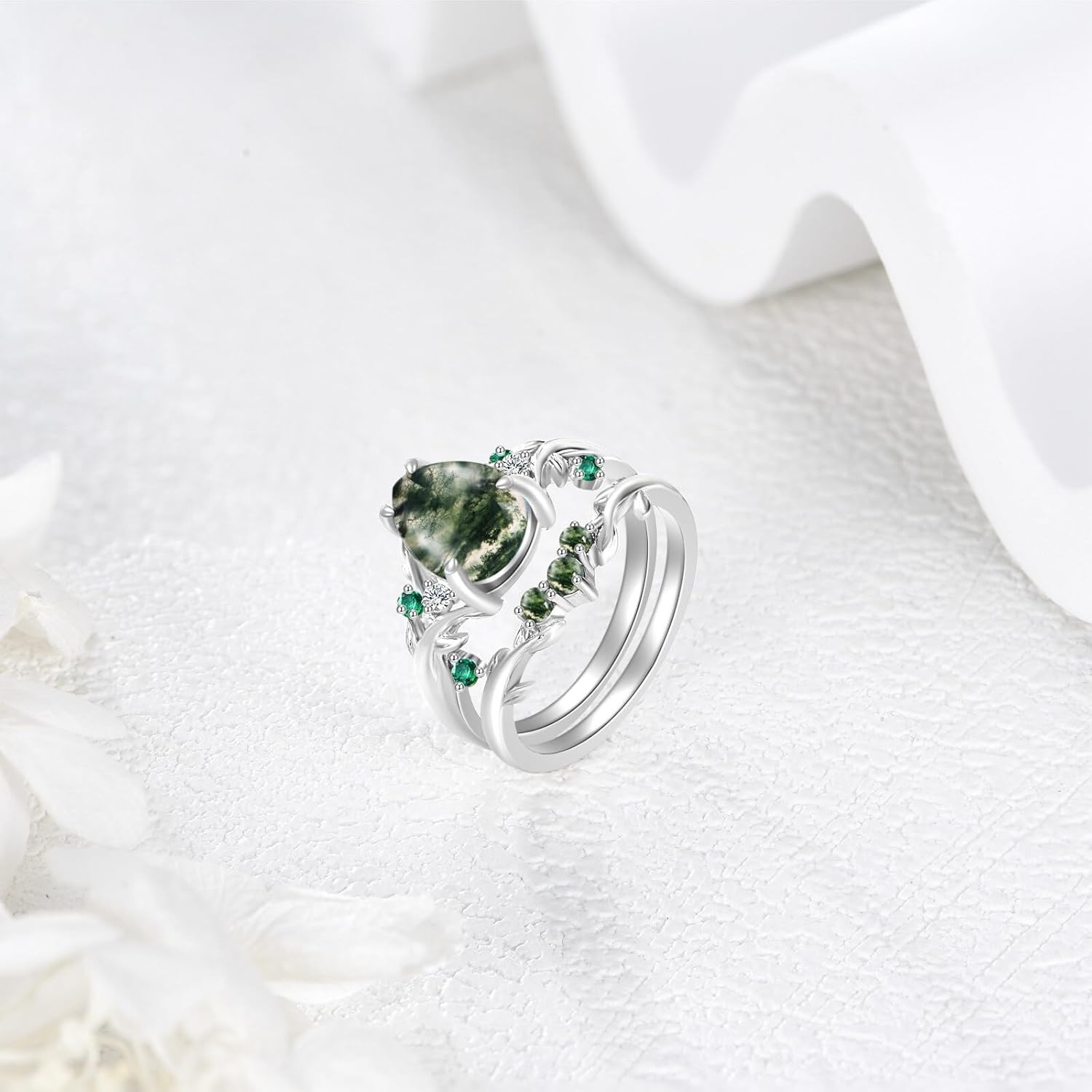 YFN 925 Sterling Silver Natural Moss Agate/Turquoise Ring for Women Two Tone Retro Engagement Wedding Promise Ring Jewelry Gift for Anniversary Birthday Valentine's Day Christmas
