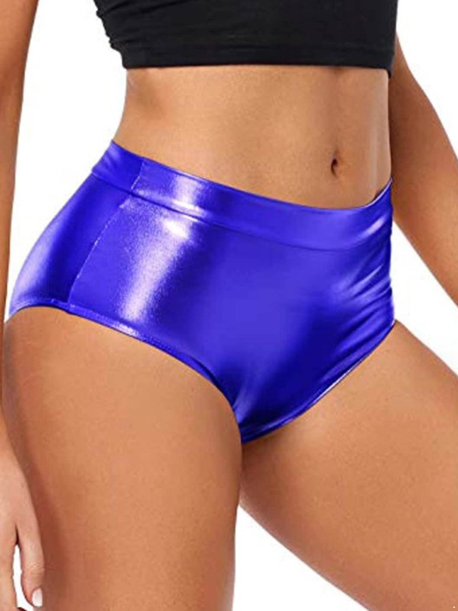 easyforever Shiny Metallic Rave Booty Shorts Music Festival Rave Dance Hot Pants Bottoms for Women Royal Blue Large