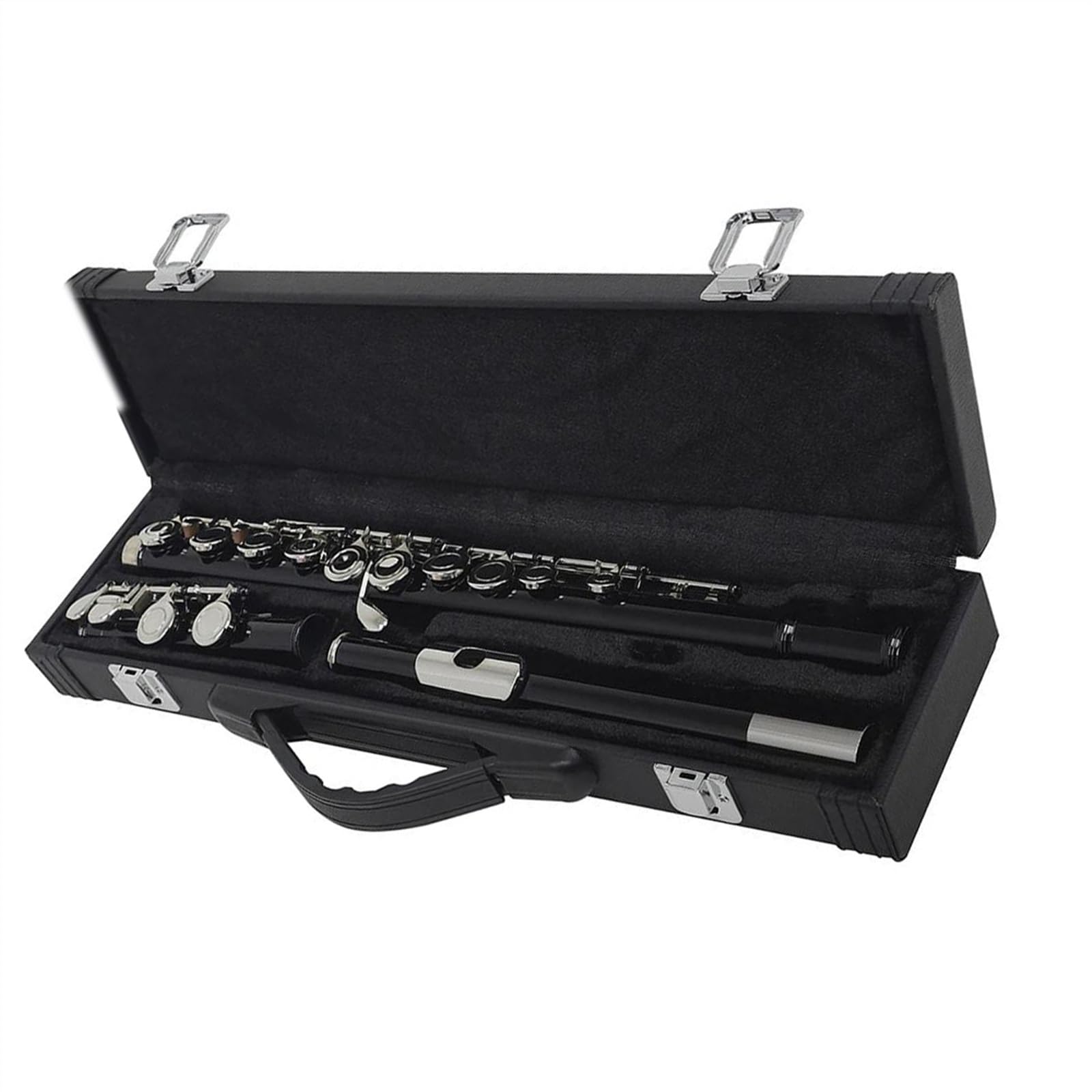 Flauta De Cuproníquel Con Llave Plateada, 16 Agujeros, Agujero Cerrado, Tono C, Flauta Negra Con Accesorios De Flauta Flauta Travesera Kit