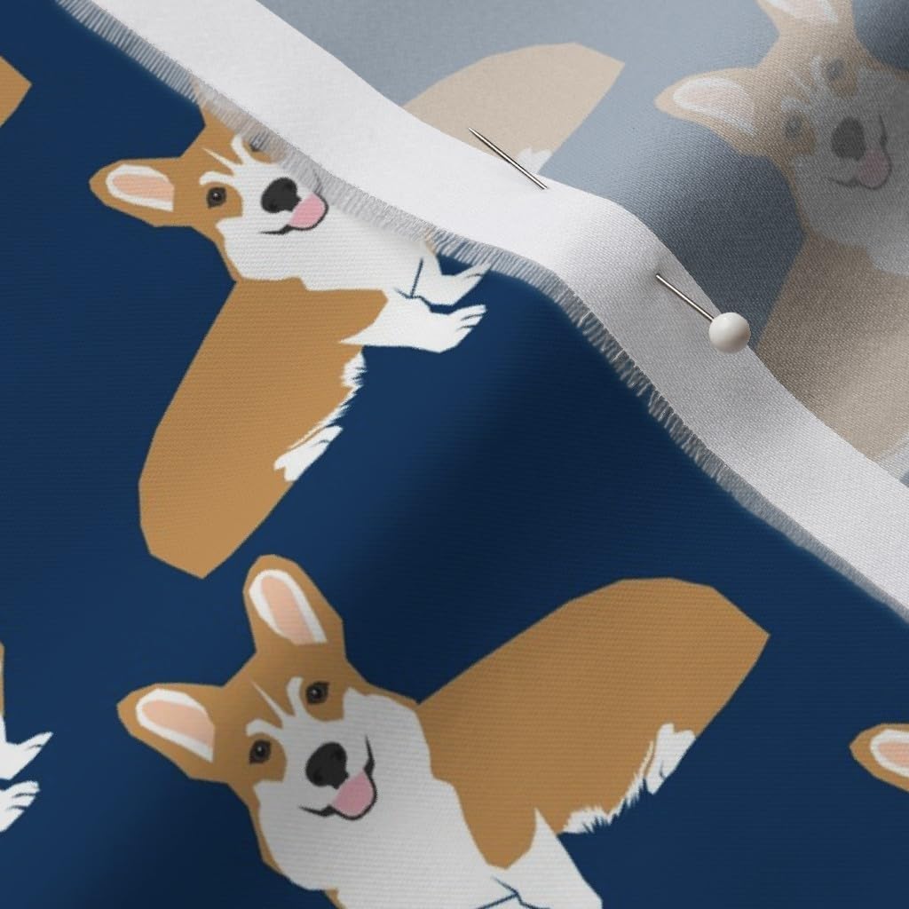 Spoonflower Fabric - Corgi Dog Pet Puppy Dogs Corgis Cute Navy Blue Printed on Organic Cotton Sateen Fabric by The Yard - Sewing Quilting Apparel Home Decor