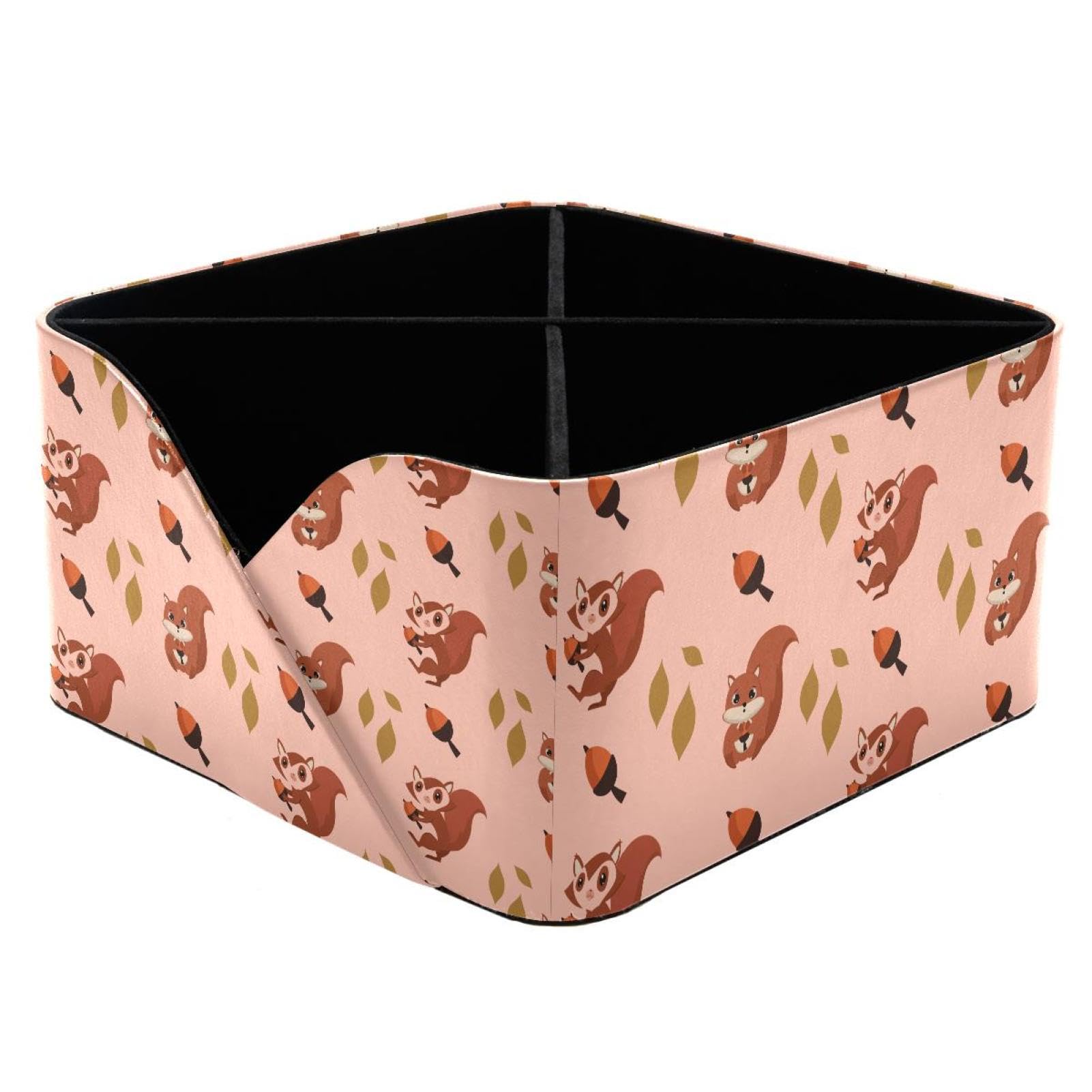 KengjuTesu Autumn Squirrels Nuts Pattern Desktop Organizer Pen Holder, Rectangular Pencil Cup for Office, Study and Makeup Stations