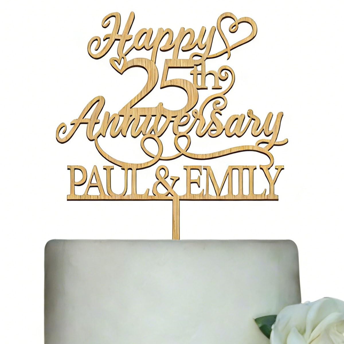 Personalised Rustic Wooden Wedding Anniversary Cake Topper