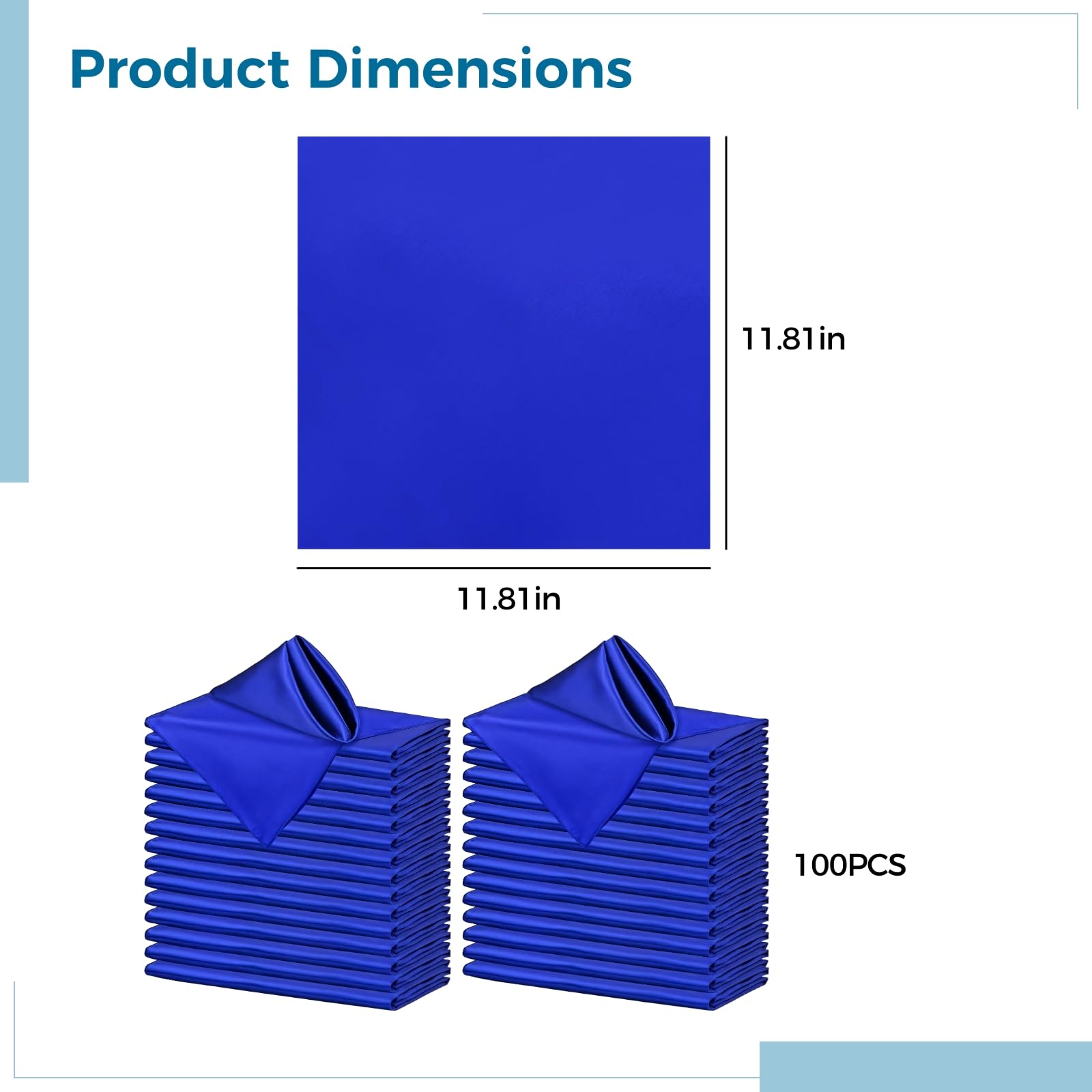 100 Serviettes de Table en Tissu Bleu Royal, Serviettes satinées carrées 12 x 12 Pouces, pour Mariages, réceptions et événements Formels, lot Pratique pour Dresser la Table et Les Repas élégants