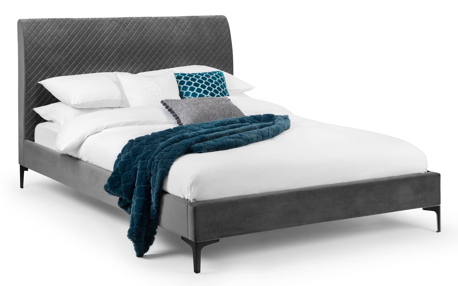 Julian Bowen Sanderson Diamond Quilted Velvet Bed 150cm, Grey