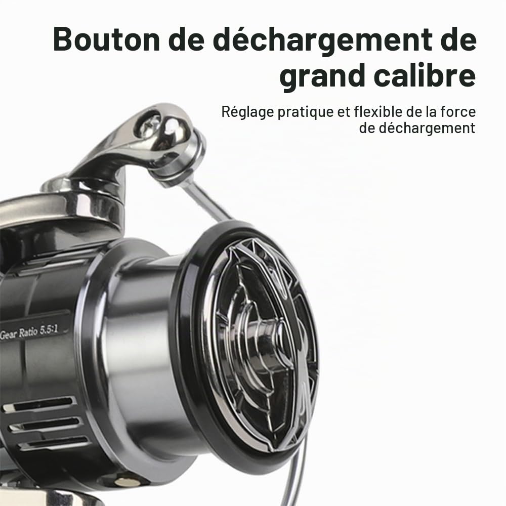 Moulinet de Pêche en Mer, Fishing Reel à Tambour Fixe, Moulinet Lisse Ultra Puissant 12/14KG en Aluminium avec Son d'alarme de 50 DB pour Pêche en Eau Salée et Eau Douce