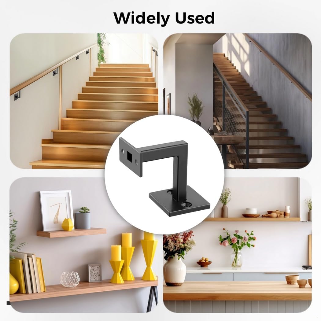 6 Pcs Sturdy Square Handrail Brackets, Heavy Duty Railing Supports For Stairs, Bookshelf Brackets
