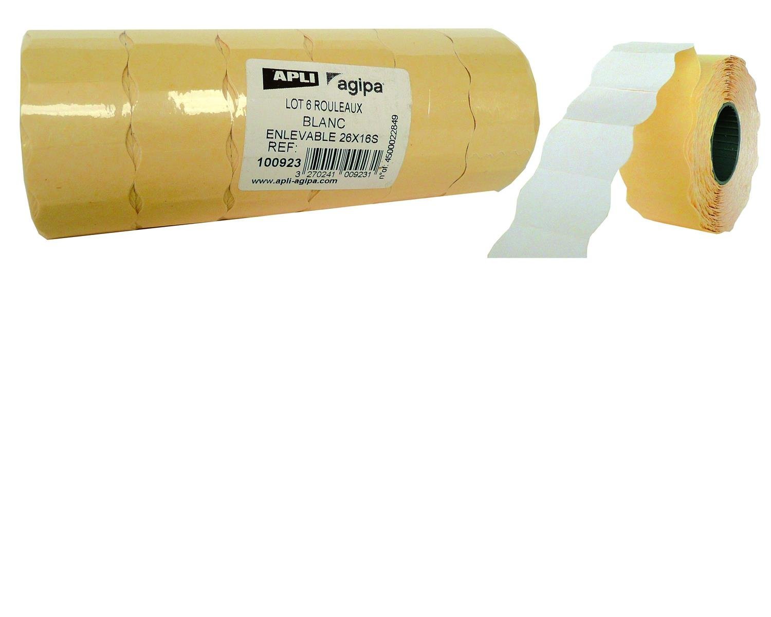 APLI 100923 - Pack de 6 rollos para etiquetadora, color blanco